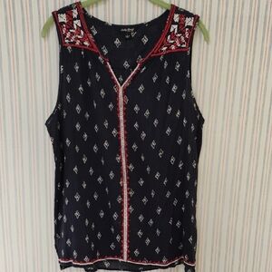 Lucky Brand Navy Blue Sleeveless Embellished Tank Top